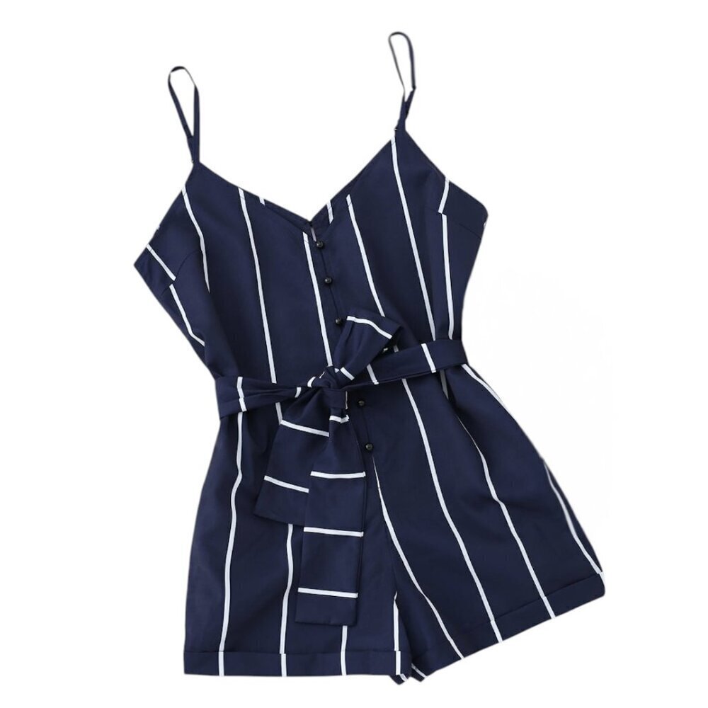 Zaful | NWT Striped Belted Romper Playsuit in Navy Blue/White Size 6